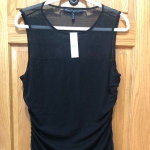White House Black Market Black Tank, sheer upper front, ruched sides. Sz XL